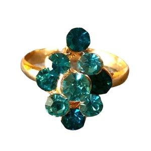 Teal Blue Green Ring Rhinestone Adjustable Gold To